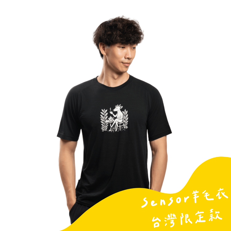 Sensor 男款 美麗諾羊毛短袖上衣-島嶼生活/悠然山羌(120g)黑色 26Z00019 [HappyOutdoor]