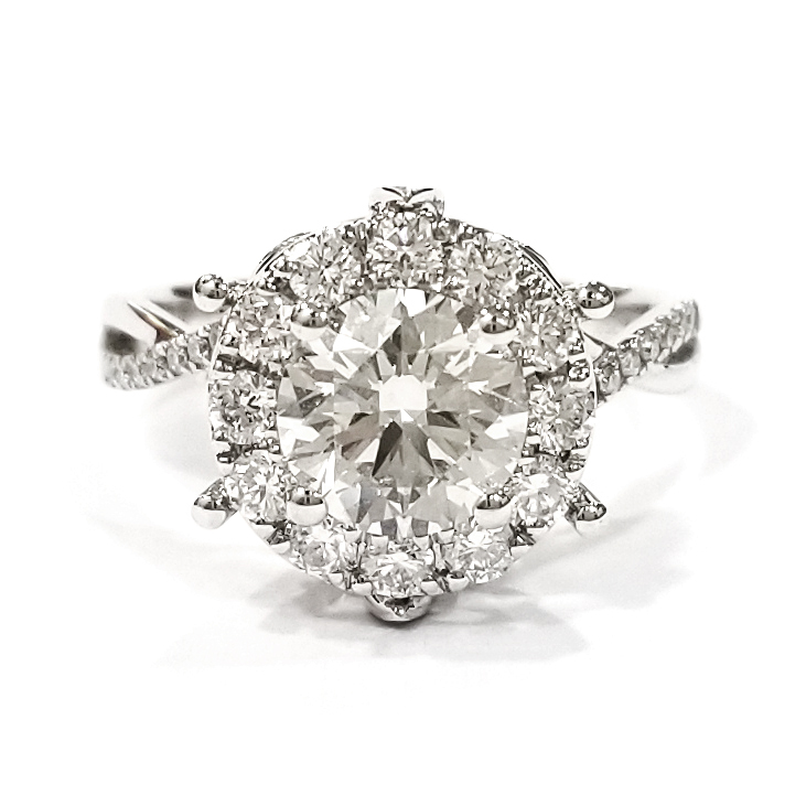 18K白金 1卡 實驗室培育鑽石圍石扭臂戒指