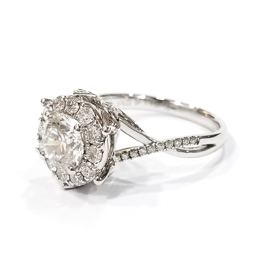 18K白金 1卡 實驗室培育鑽石圍石扭臂戒指