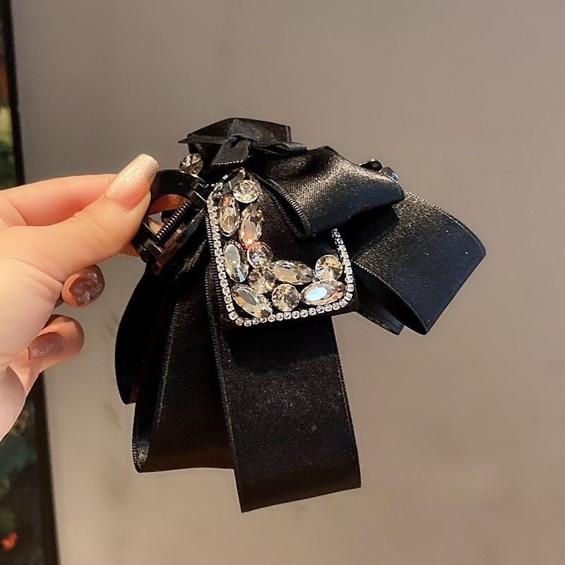 Black Layered Rhinestone Bow Claw