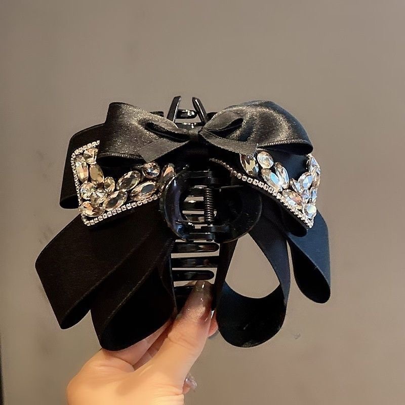 Black Layered Rhinestone Bow Claw