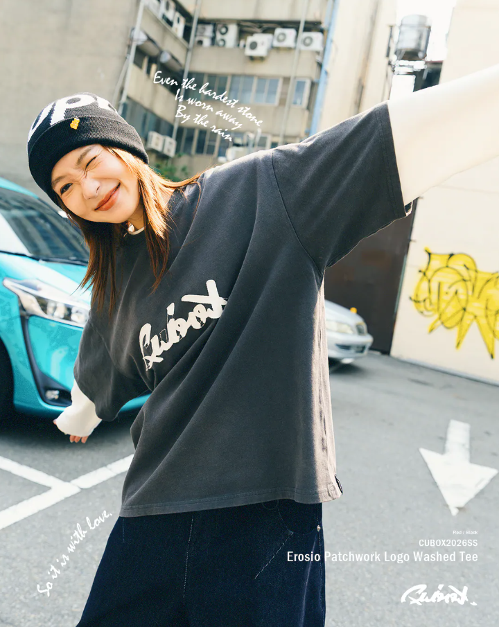 Cubox 侵蝕拼布LOGO水洗短Tee 2色