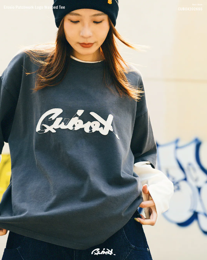 Cubox 侵蝕拼布LOGO水洗短Tee 2色