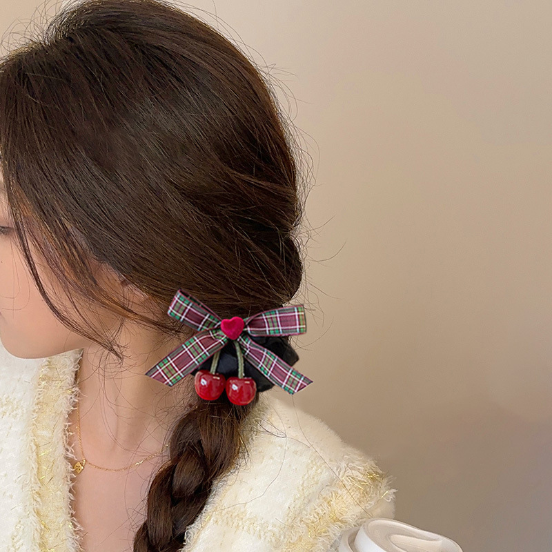 [3 FOR RM10] Sweet Plaid Cherry Bow Scrunchies