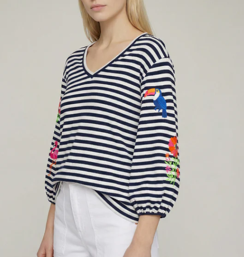 1VG0413-001 [VILAGALLO] Sailor Jersey with Tropical Embroidery Canale Ray #TSMOE6S281 (C-K11-E)