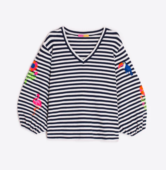 1VG0413-001 [VILAGALLO] Sailor Jersey with Tropical Embroidery Canale Ray #TSMOE6S281 (C-K11-E)