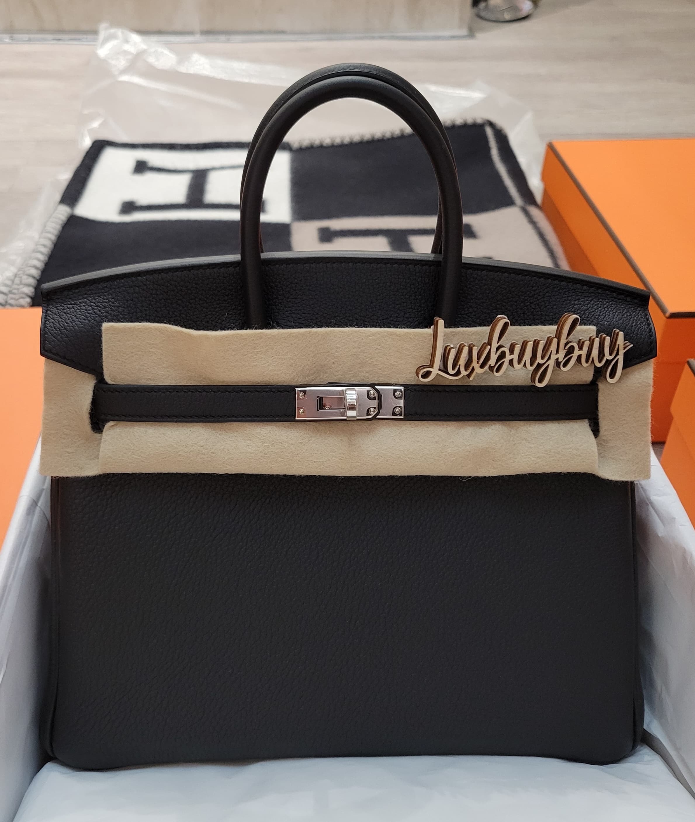 HERMES Birkin 25 noir CK Togo 黑銀