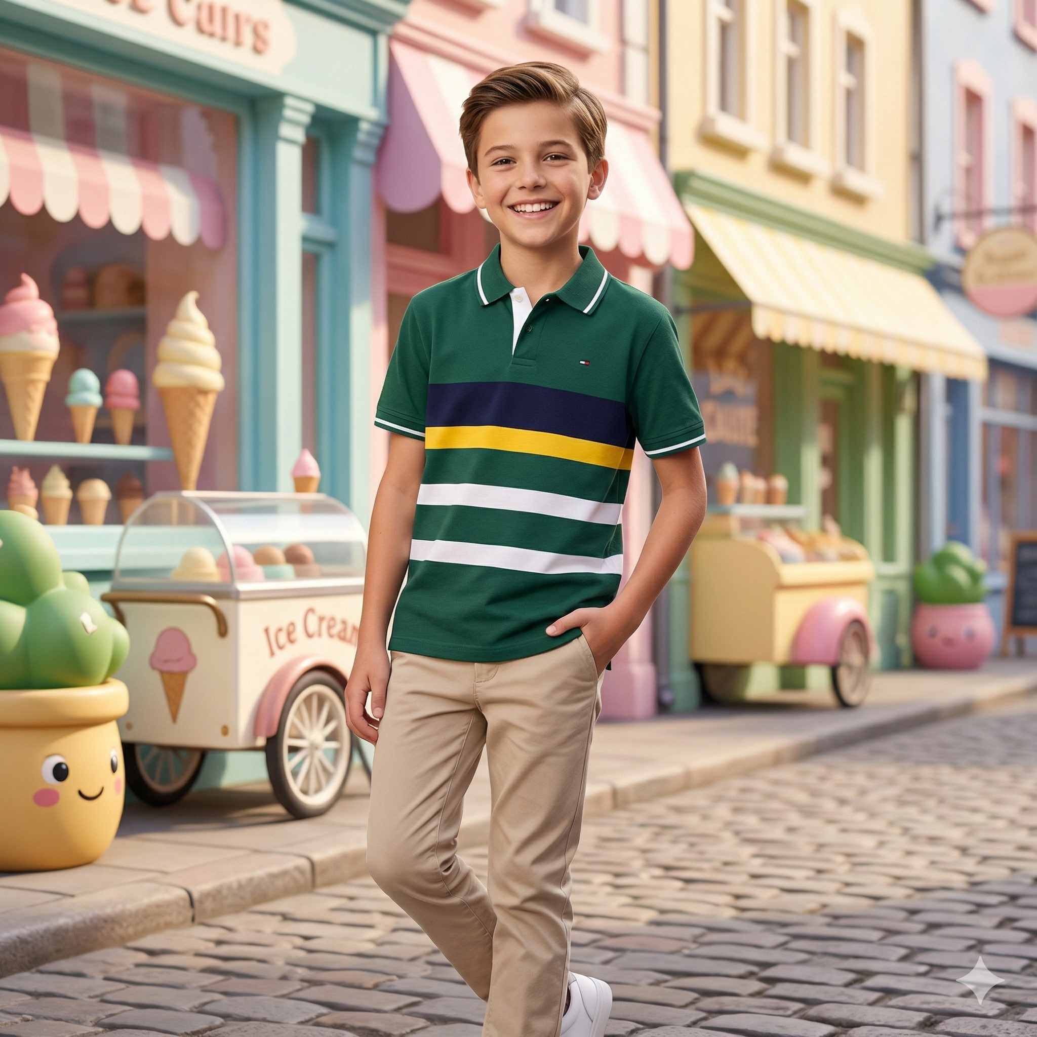 【現貨】TOMMY HILFIGER LL121131 8-20歲男童條紋polo短袖上衣(綠色)