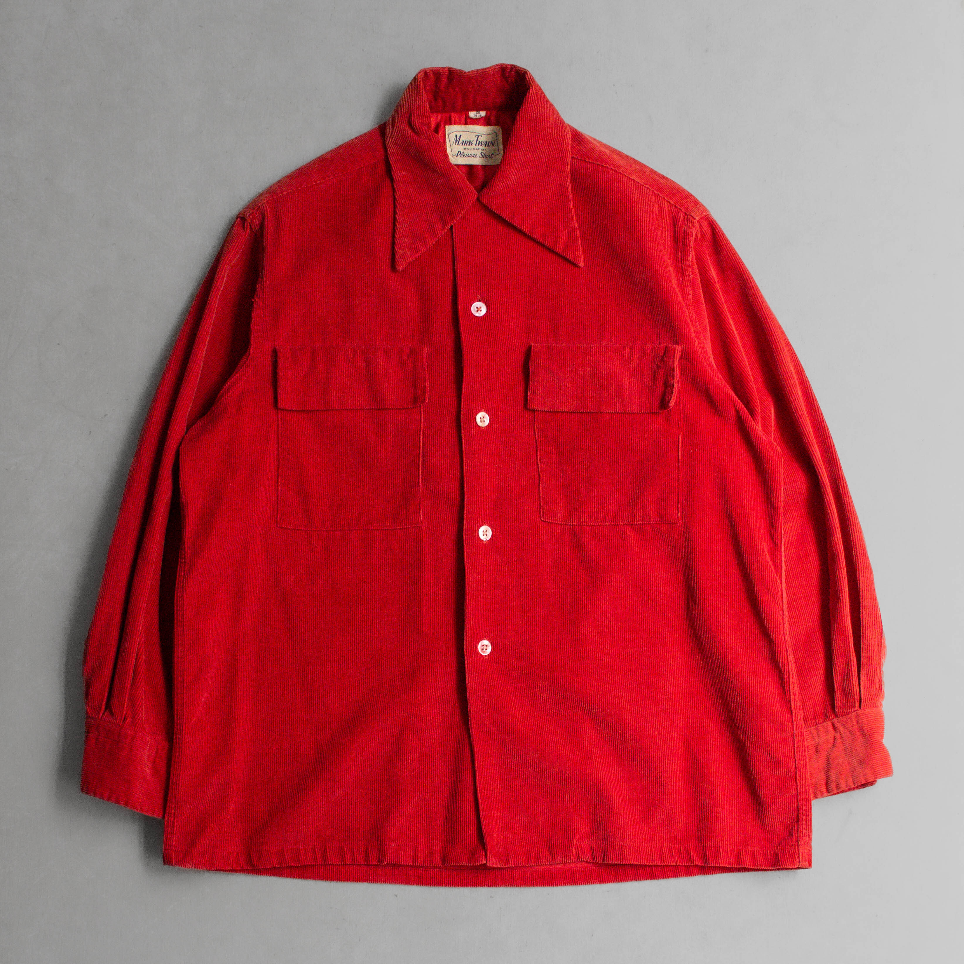 50S MARK TWAIN CORDUROY OPEN SHIRT 美國製 紅色 燈芯絨 開領 長袖襯衫
