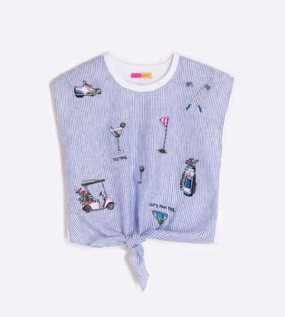 1VG0413-003 [VILAGALLO] Blue Striped T-Shirt Golf Knot Blue #TSAZW6S251 (C-K11-E)