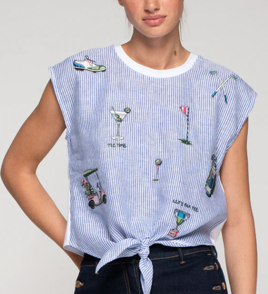 1VG0413-003 [VILAGALLO] Blue Striped T-Shirt Golf Knot Blue #TSAZW6S251 (C-K11-E)