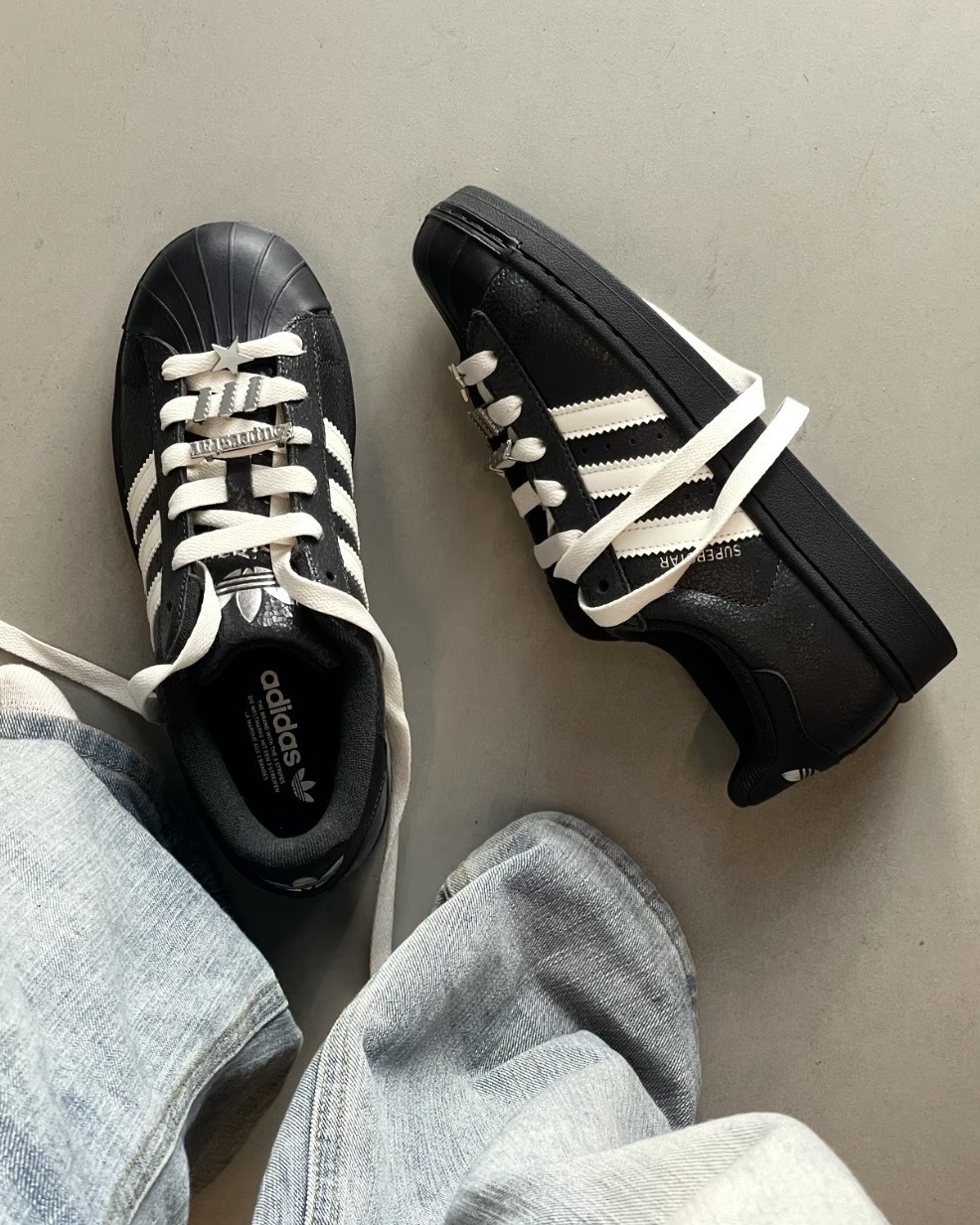 Adidas Originals Superstar 2 裂紋 皮革 星星裝飾 貝殼鞋 黑色