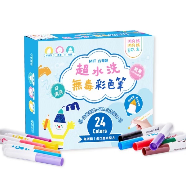 【𝐦𝐚𝐦𝐚𝐲𝐨】24色超水洗無毒彩色筆