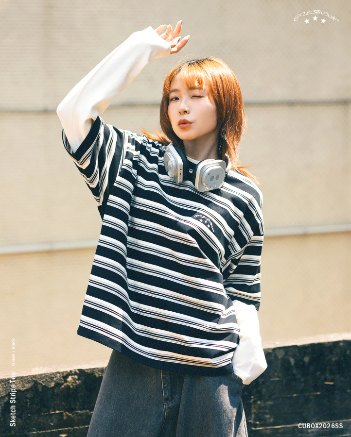 Cubox 草圖條紋短Tee 2色