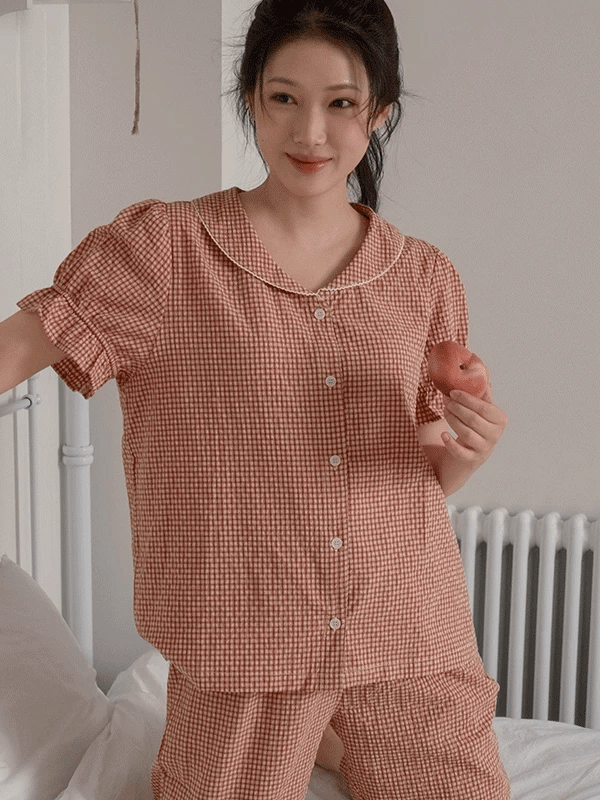 [1,000件熱銷] Juuneedu｜[長褲短袖睡衣] Your Mood Check Couple Pajama [2 colors]（☁️關鍵字J91)