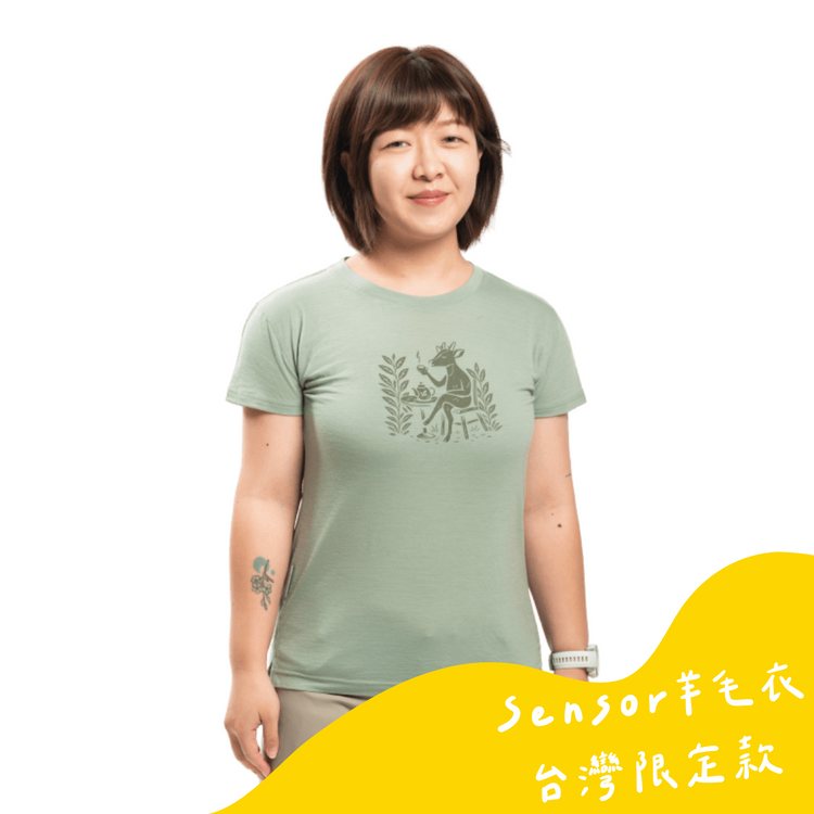 Sensor 女款 美麗諾羊毛短袖上衣-島嶼生活/悠然山羌(120g)羅勒綠 26Z00017 [HappyOutdoor]