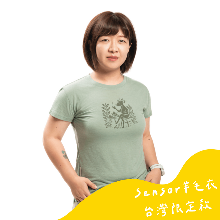 Sensor 女款 美麗諾羊毛短袖上衣-島嶼生活/悠然山羌(120g)羅勒綠 26Z00017 [HappyOutdoor]