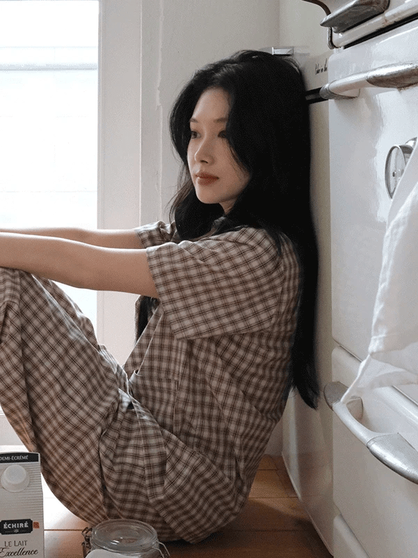 [☁全棉] Juuneedu｜[長褲短袖睡衣] Cottage Tartan Check Pajama [2 colors]（☁️關鍵字J96)