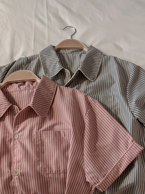 [8,000件熱銷]  Juuneedu｜[短袖睡衣] Greek Stripe Pajama [2 colors]（☁️關鍵字J98)