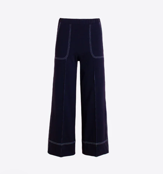 1VG0413-005 [VILAGALLO] Wide Leg Navy Trousers Navy #PNETI6S403 (C-K11-E)