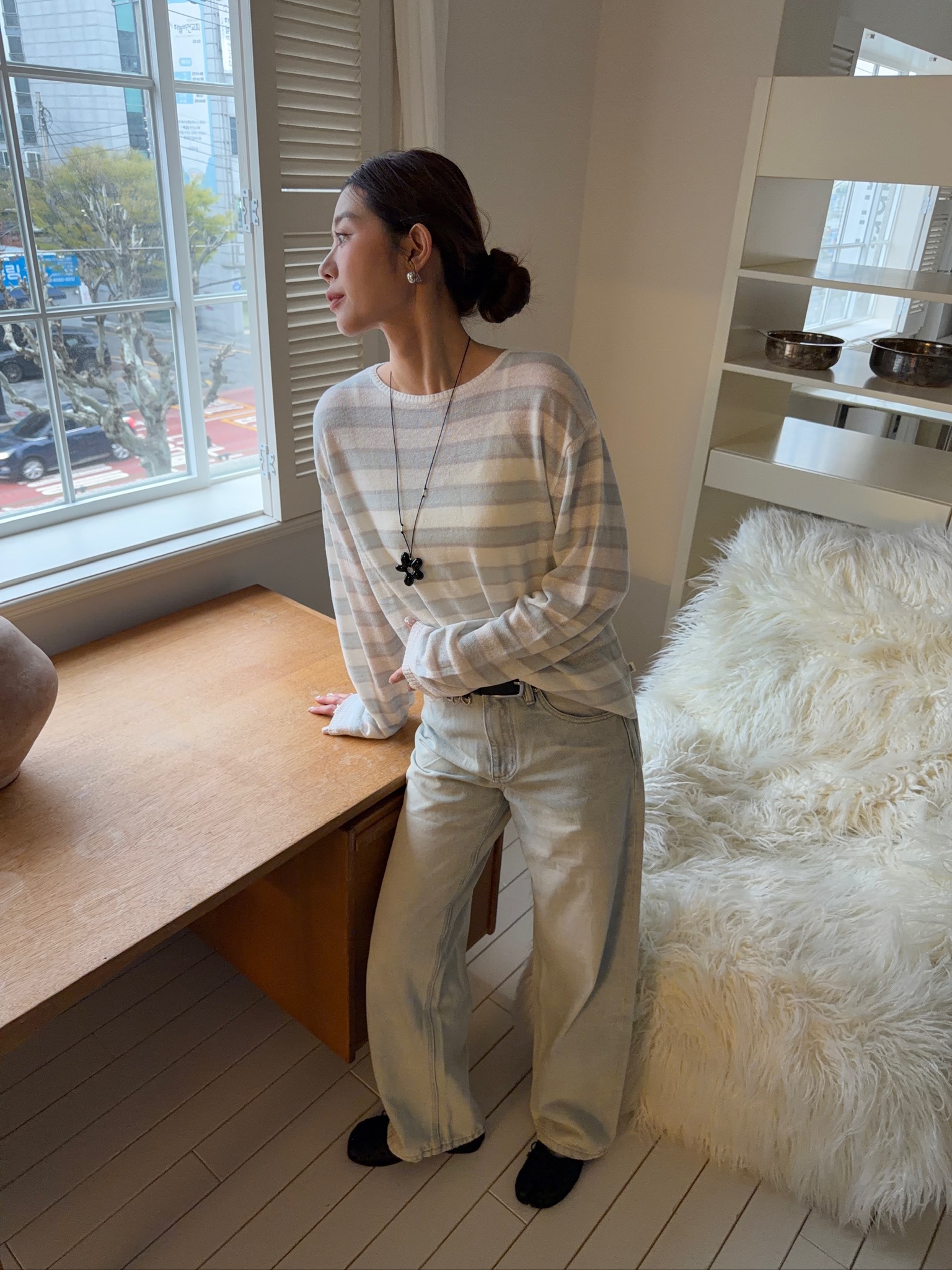 A53/條紋針織長袖上衣