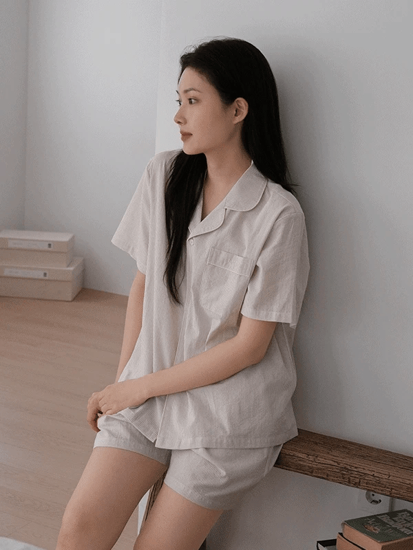 [2,000件熱銷/☁全棉] Juuneedu｜[短袖睡衣] Salt Stripe Pajama [3 colors]（☁️關鍵字J116)