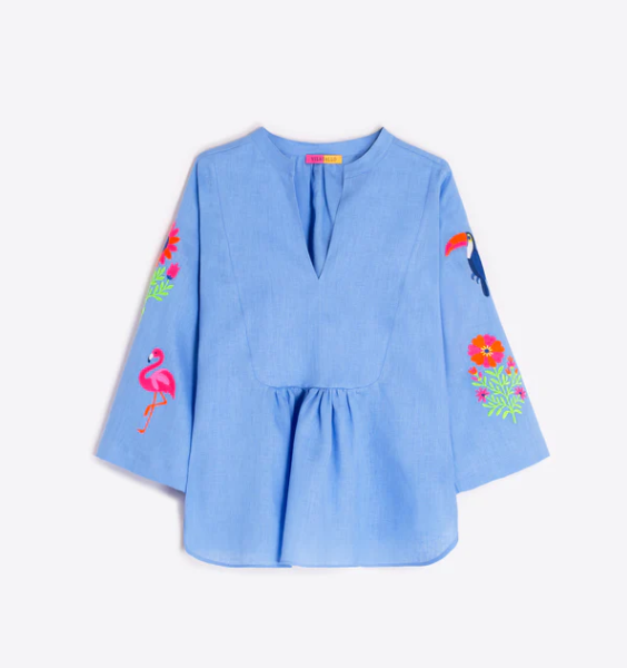 1VG0413-007 [VILAGALLO] Blue Shirt With Tropical Embroidery Blue #CMVRX6S227 (C-K11-E)