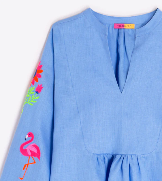 1VG0413-007 [VILAGALLO] Blue Shirt With Tropical Embroidery Blue #CMVRX6S227 (C-K11-E)