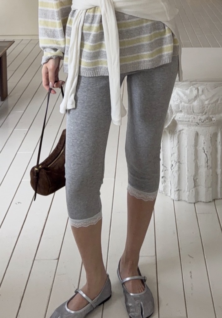 A40/滾邊蕾絲內搭7分打底棉褲