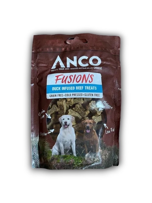 Anco Fusions牛肉和鴨肉  冷壓、無穀物和低脂肪的骨頭形狀的零食-100克