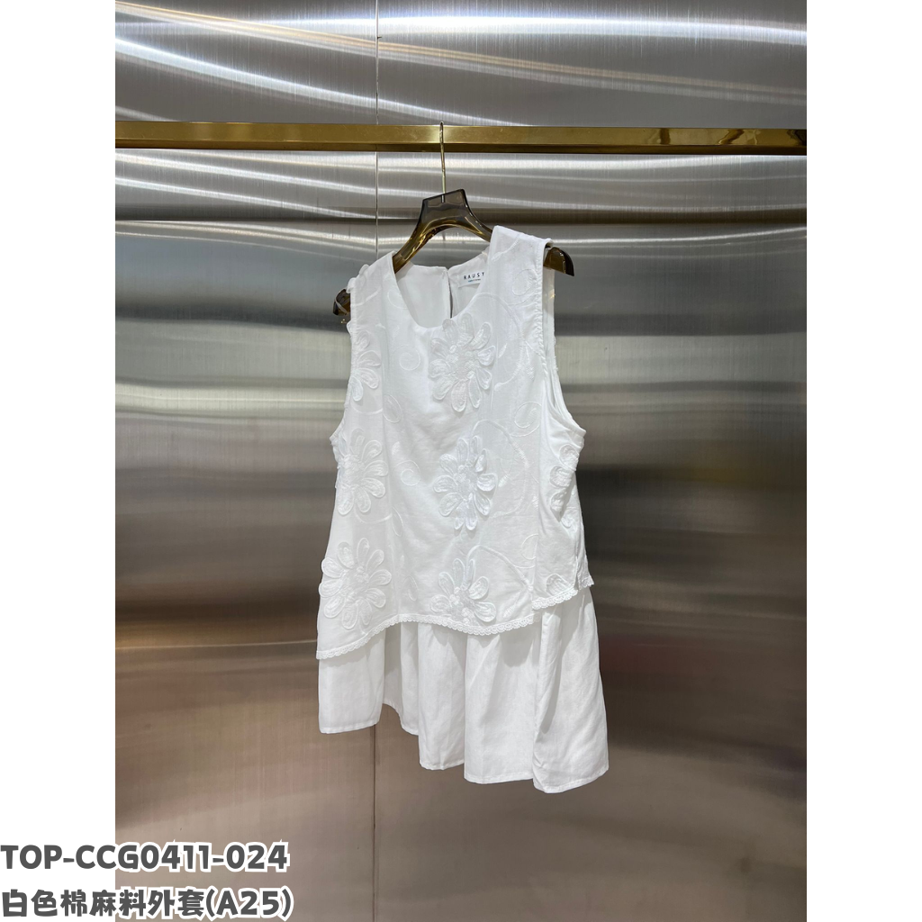 TOP-CCG0411-024 白色棉麻料娃娃裝(A25)