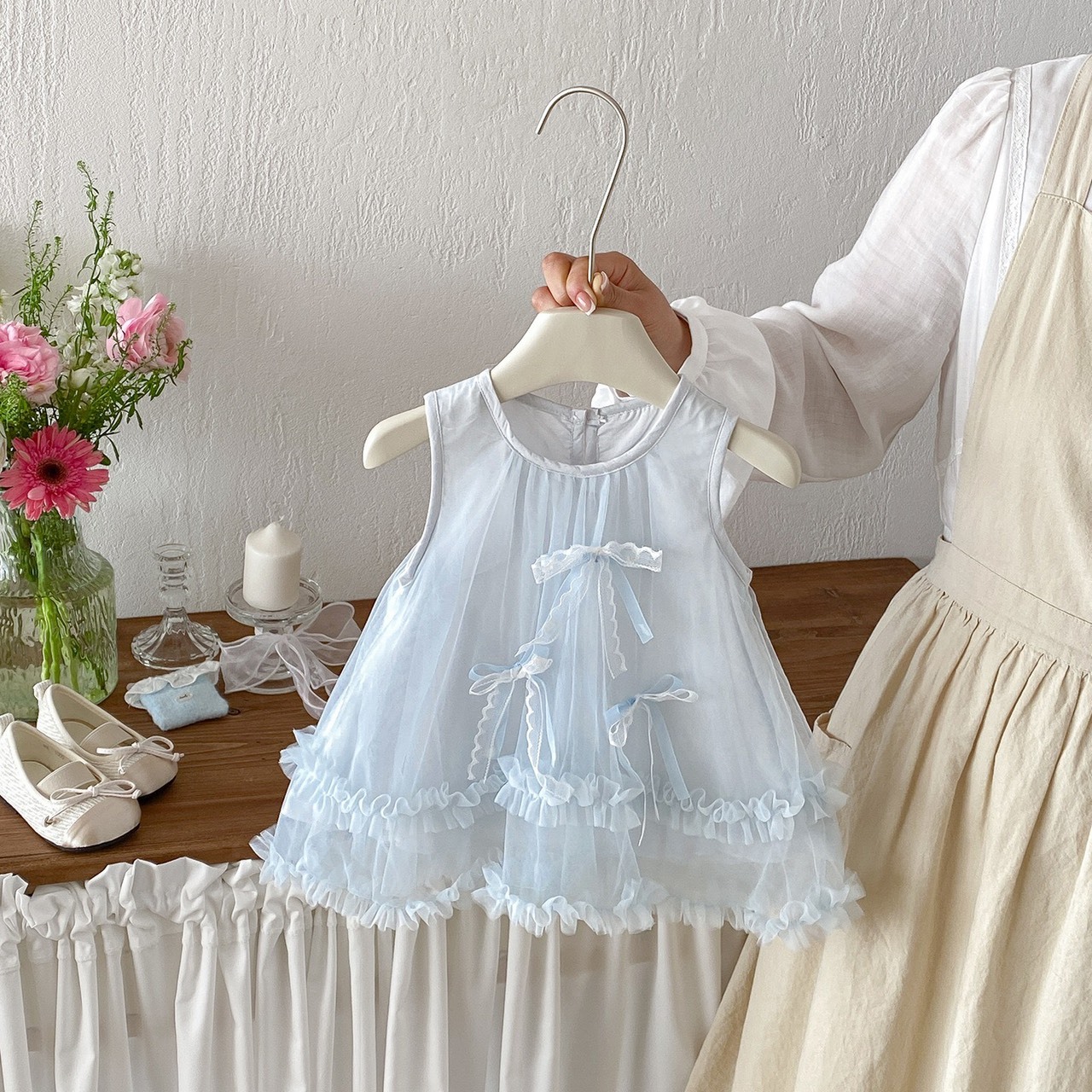 蝴蝶結背心網紗洋裝