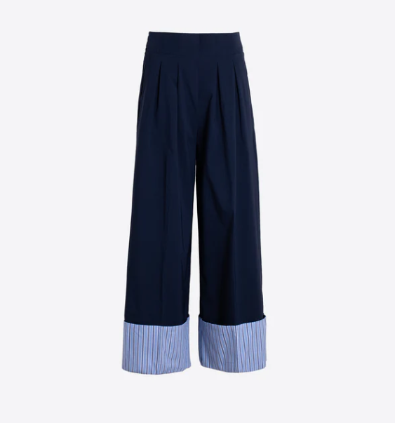 1VG0413-009 [VILAGALLO] Navy Trousers With Blue Striped Turn-Ups Navy #PNVVY6S241 (C-K11-E)