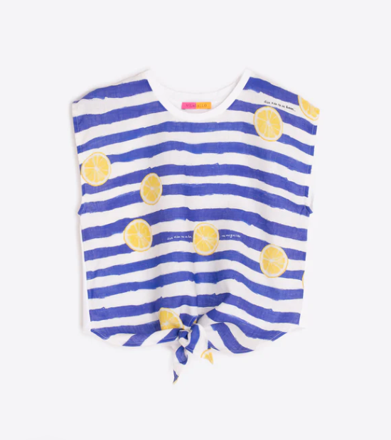1VG0413-012 [VILAGALLO] Striped T-Shirt With Lemon Knot Blue/Wite #TSXZA6S085 (C-K11-E)