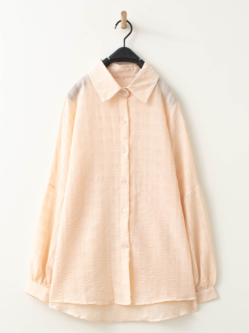 清爽防曬格織寬鬆長版襯衫