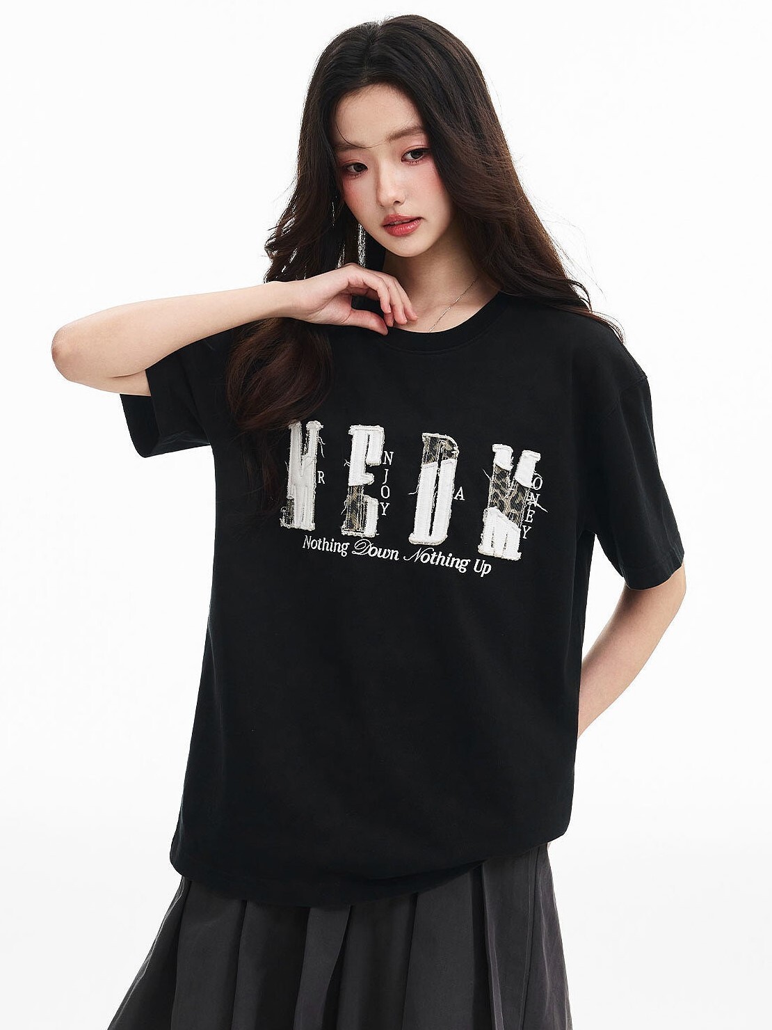 MEDM 破壞字母Logo 撞色貼布 繡花拼接 短袖T