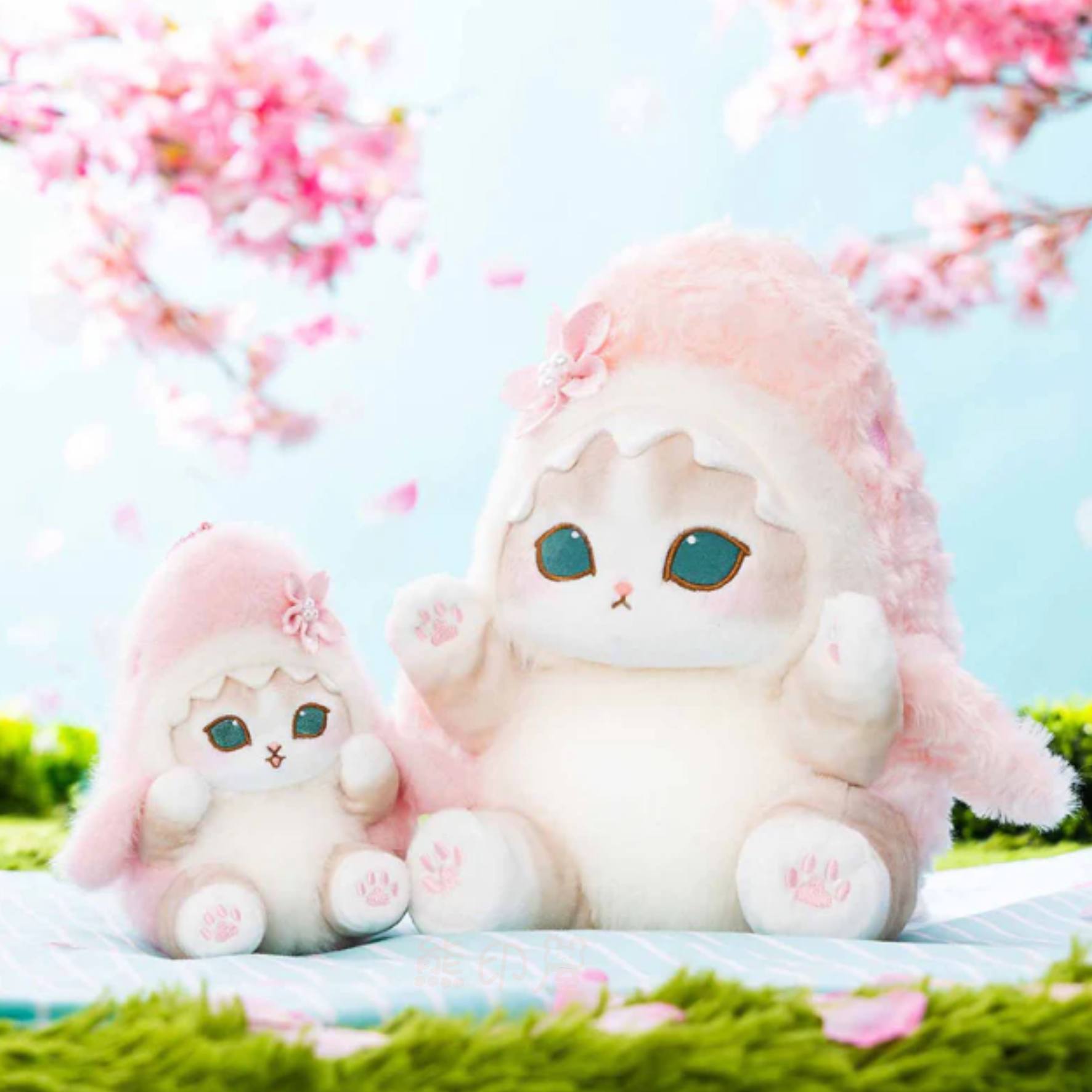 Mofusand 櫻花粉鯊魚貓 毛公仔裝飾擺件 [平行進口]