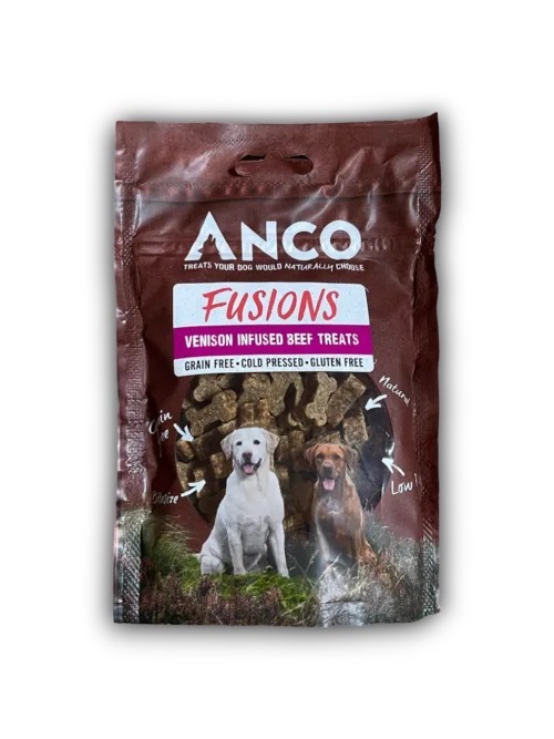 Anco Fusions牛肉和鹿肉  冷壓、無穀物和低脂肪的骨頭形狀的零食-100克