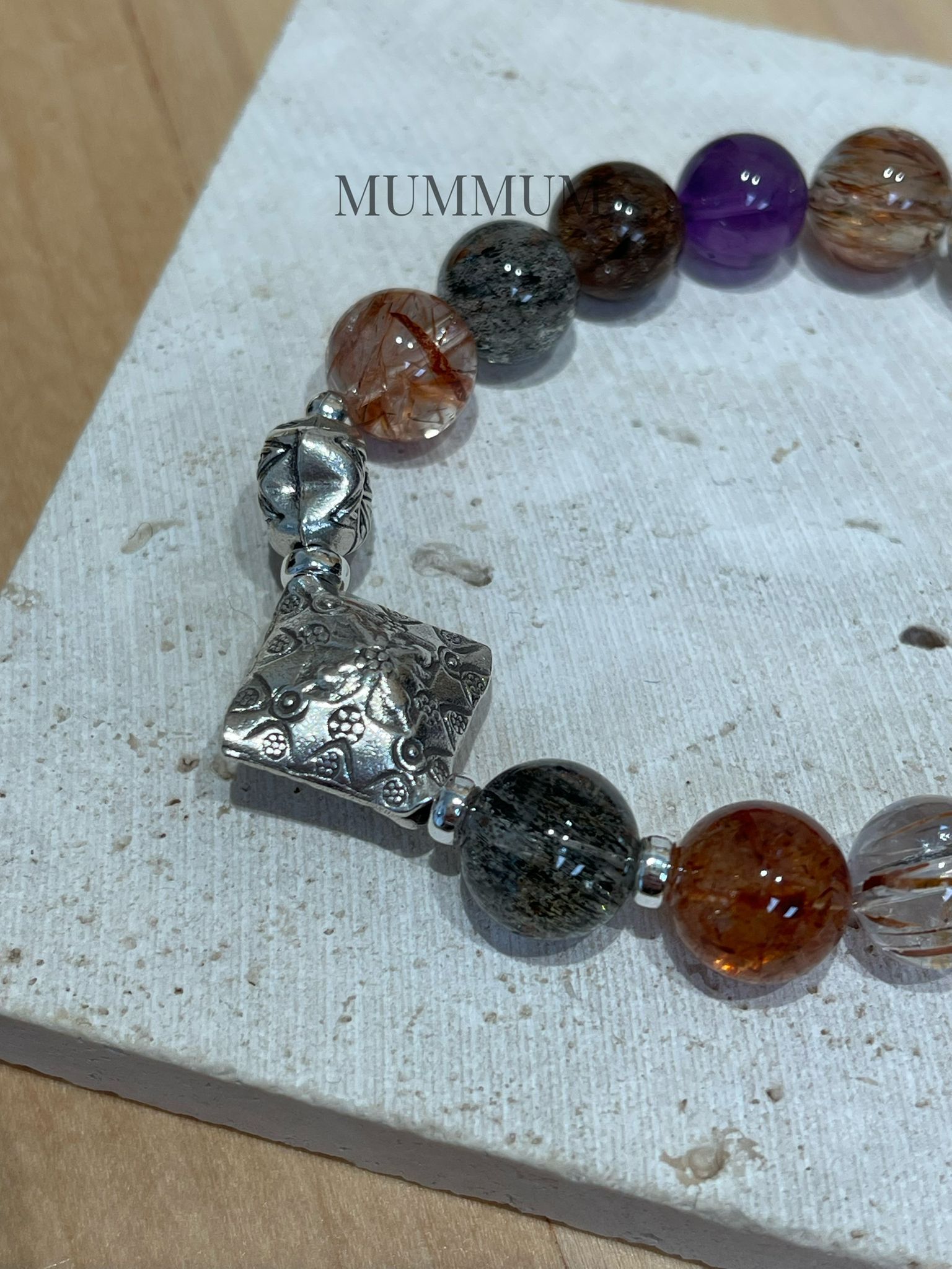 SL13307/水晶痕跡配銀菱形手鏈