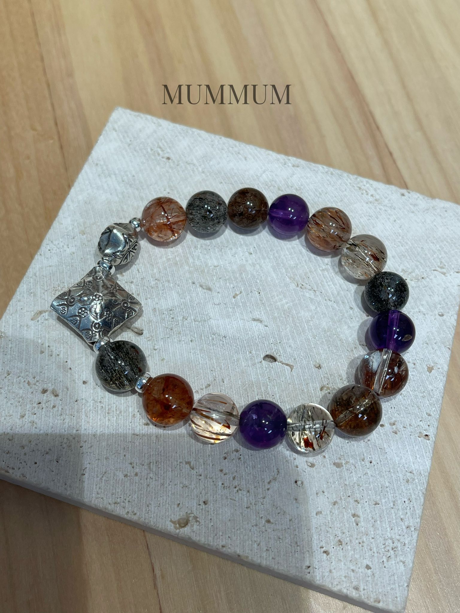 SL13307/水晶痕跡配銀菱形手鏈