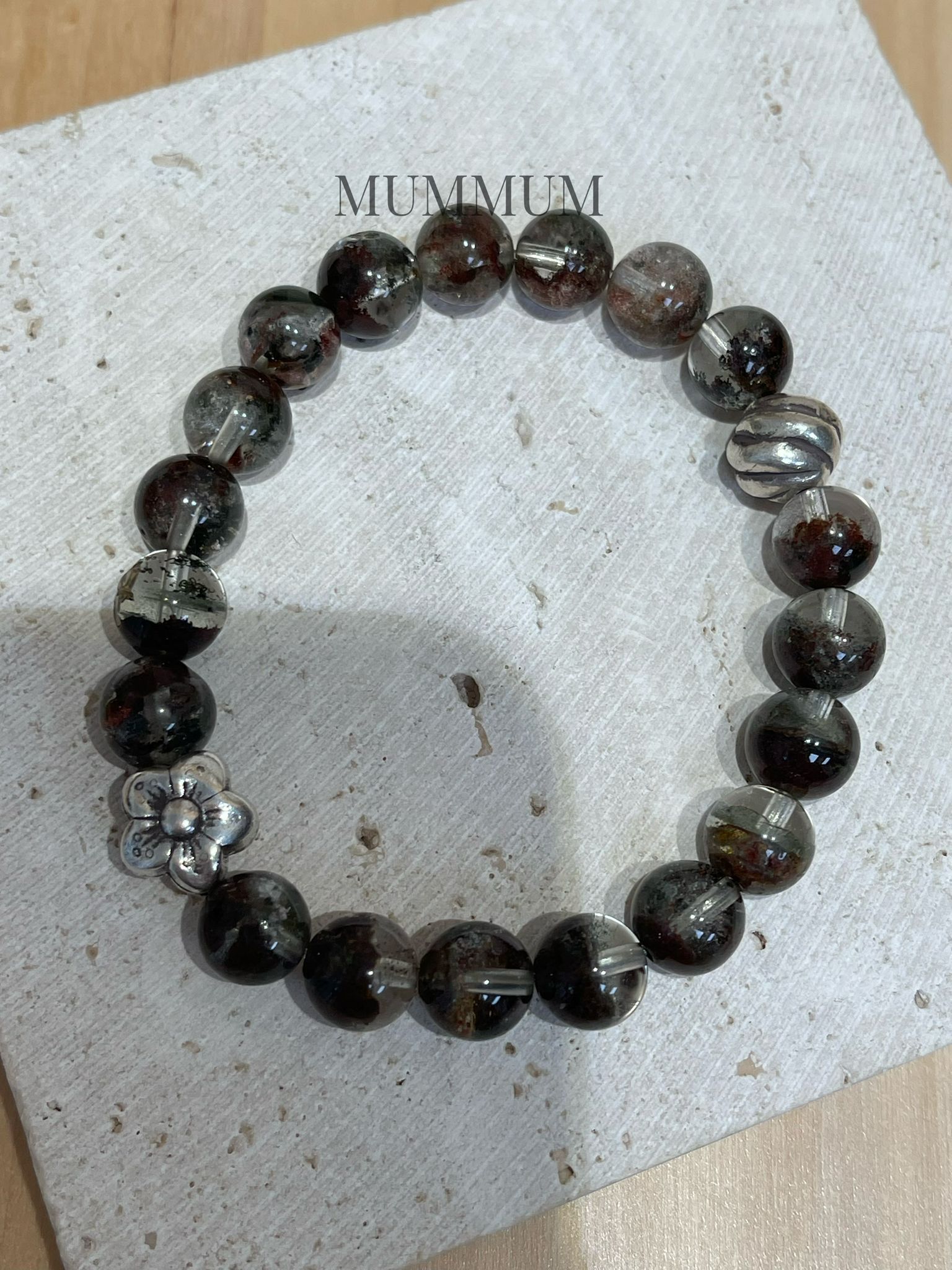 SL13308/立體銀花混染水晶手鏈