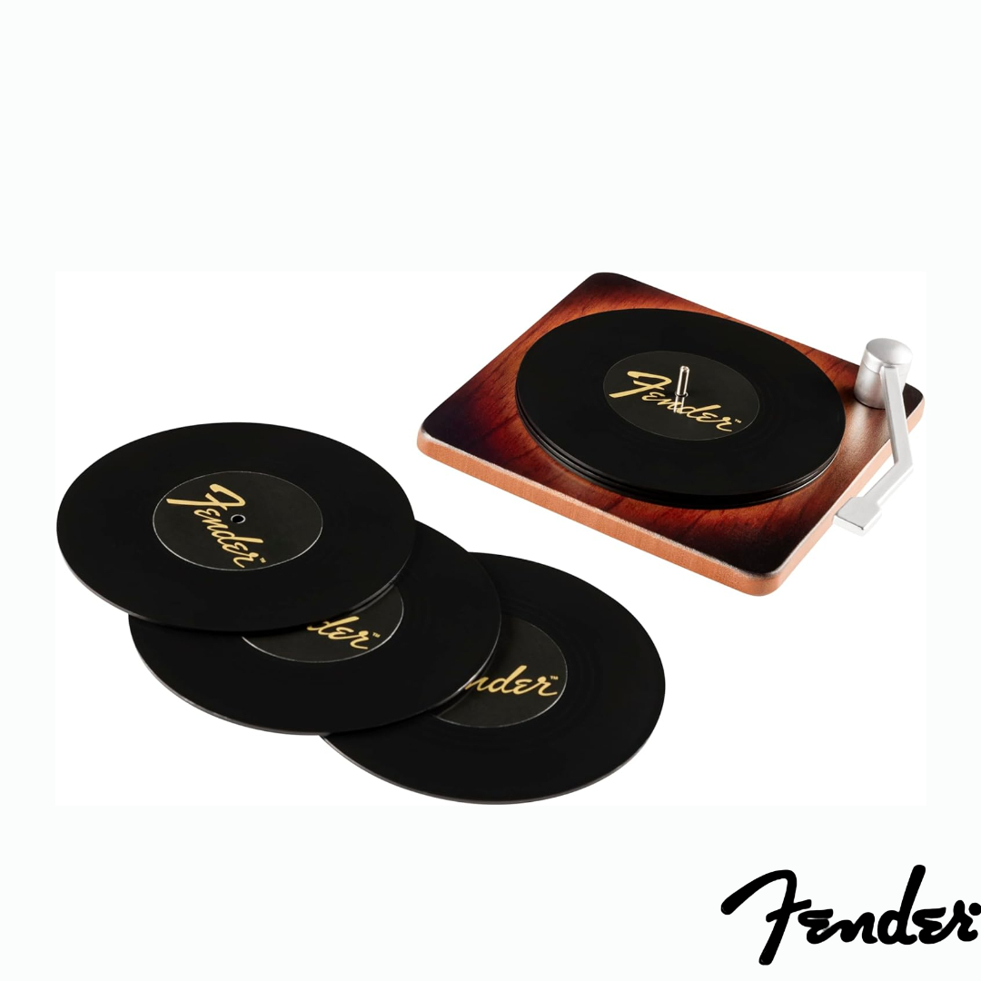 Fender SUNBURST TURNTABLE COASTER SET 黑膠唱盤造型杯墊／6入裝