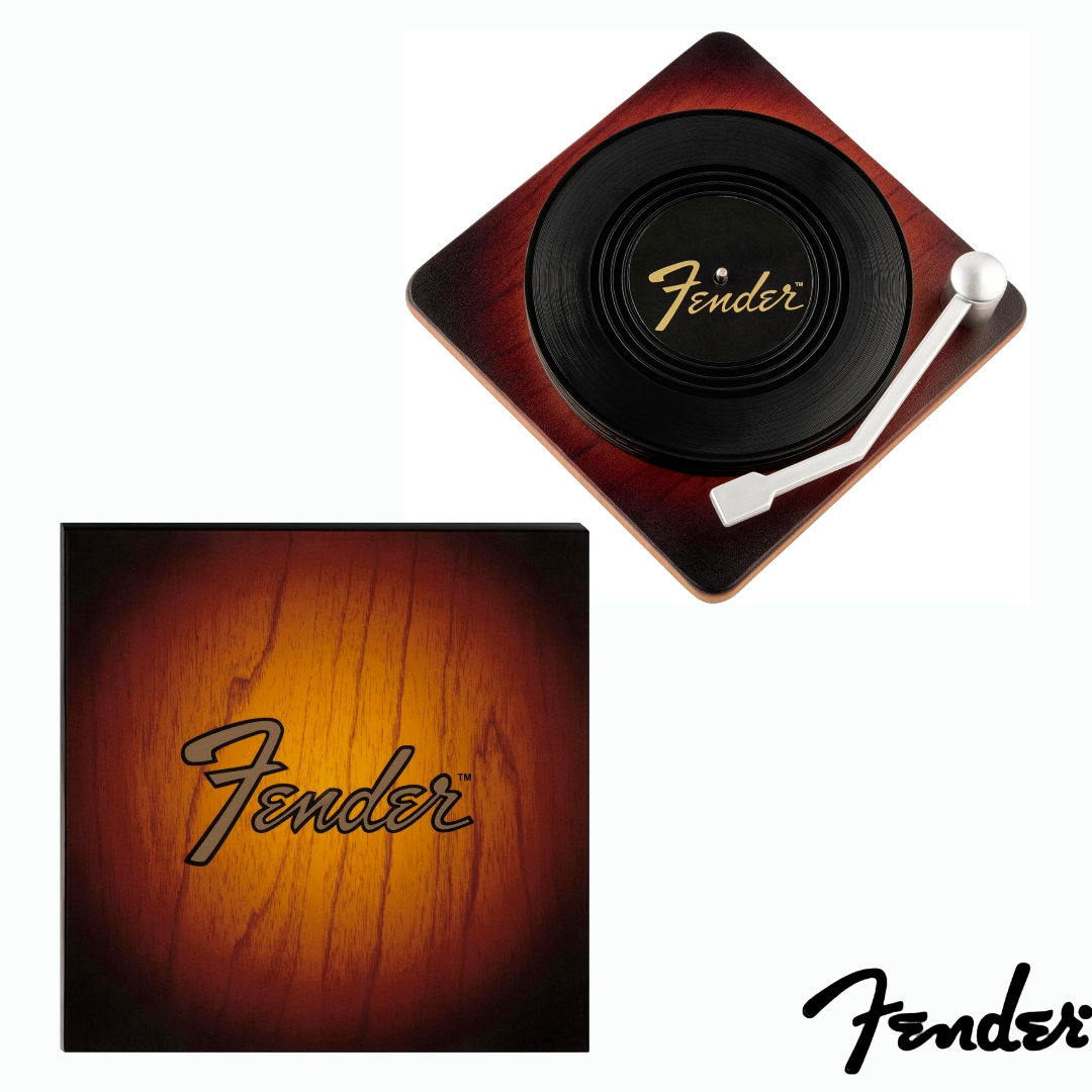 Fender SUNBURST TURNTABLE COASTER SET 黑膠唱盤造型杯墊／6入裝