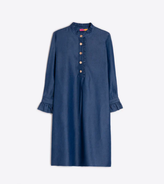 1VG0413-016 [VILAGALLO] Blue Denim Dress With RufflesBlue #VEGRR6S393 (C-K11-E)
