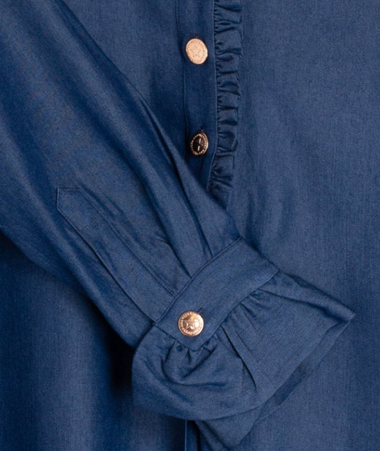 1VG0413-016 [VILAGALLO] Blue Denim Dress With RufflesBlue #VEGRR6S393 (C-K11-E)