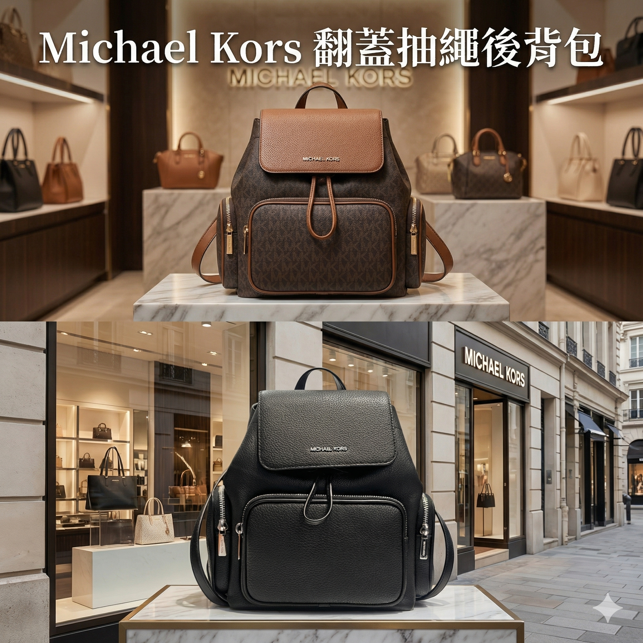 【預購】Michael Kors H041181 翻蓋抽繩後背包