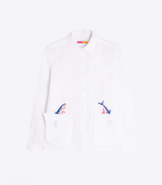 1VG0413-017 [VILAGALLO] White Shirt With Embroidered Fish White #CMXXV6S223 (C-K11-E)