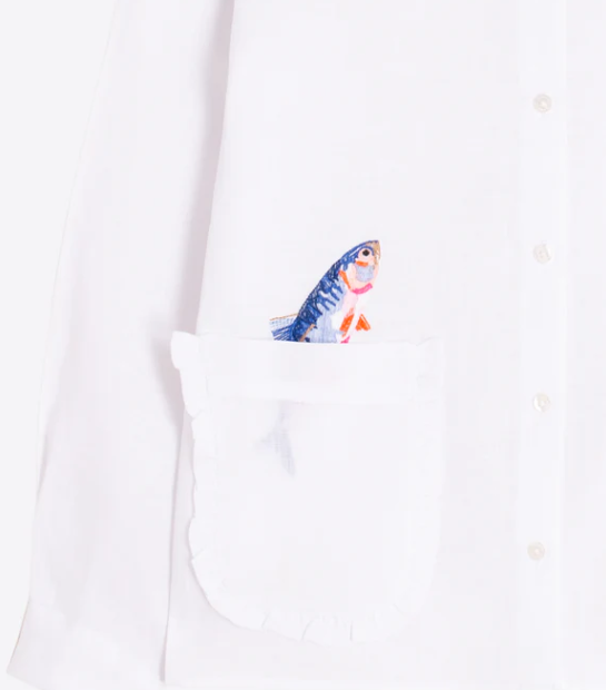 1VG0413-017 [VILAGALLO] White Shirt With Embroidered Fish White #CMXXV6S223 (C-K11-E)