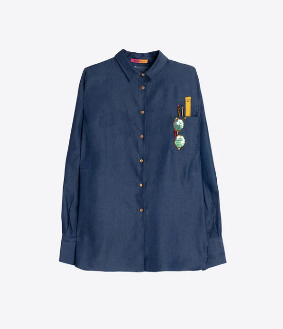 1VG0413-018 [VILAGALLO] Denim Shirt With Embroidered Pocket Blue #CMNNX6S393 (C-K11-E)