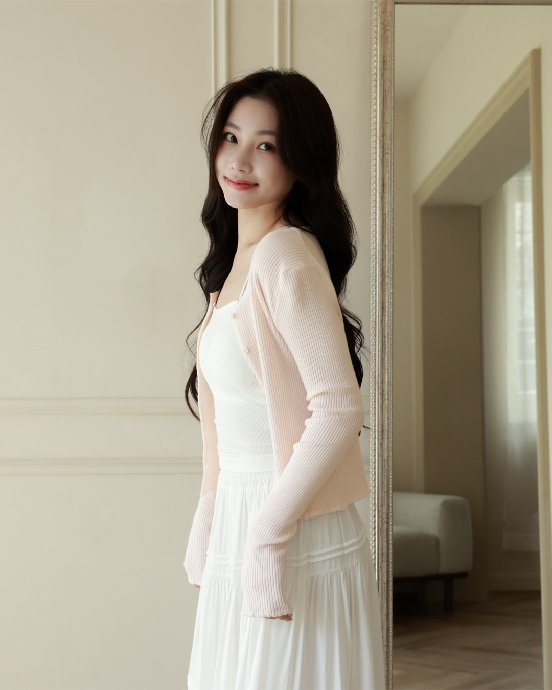 🌸櫻花奶油花邊針織罩衫 ( 2 colors)